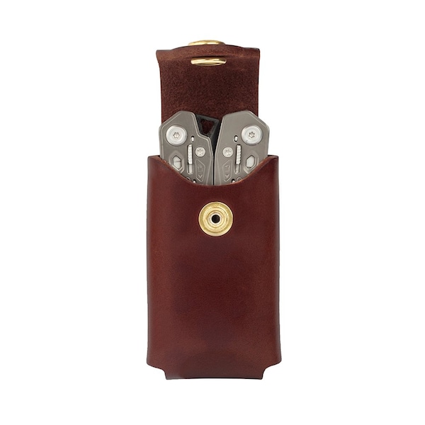 Leather Sheath for Large Multitool with Snap Closure & Easy-Slide Belt Attachment